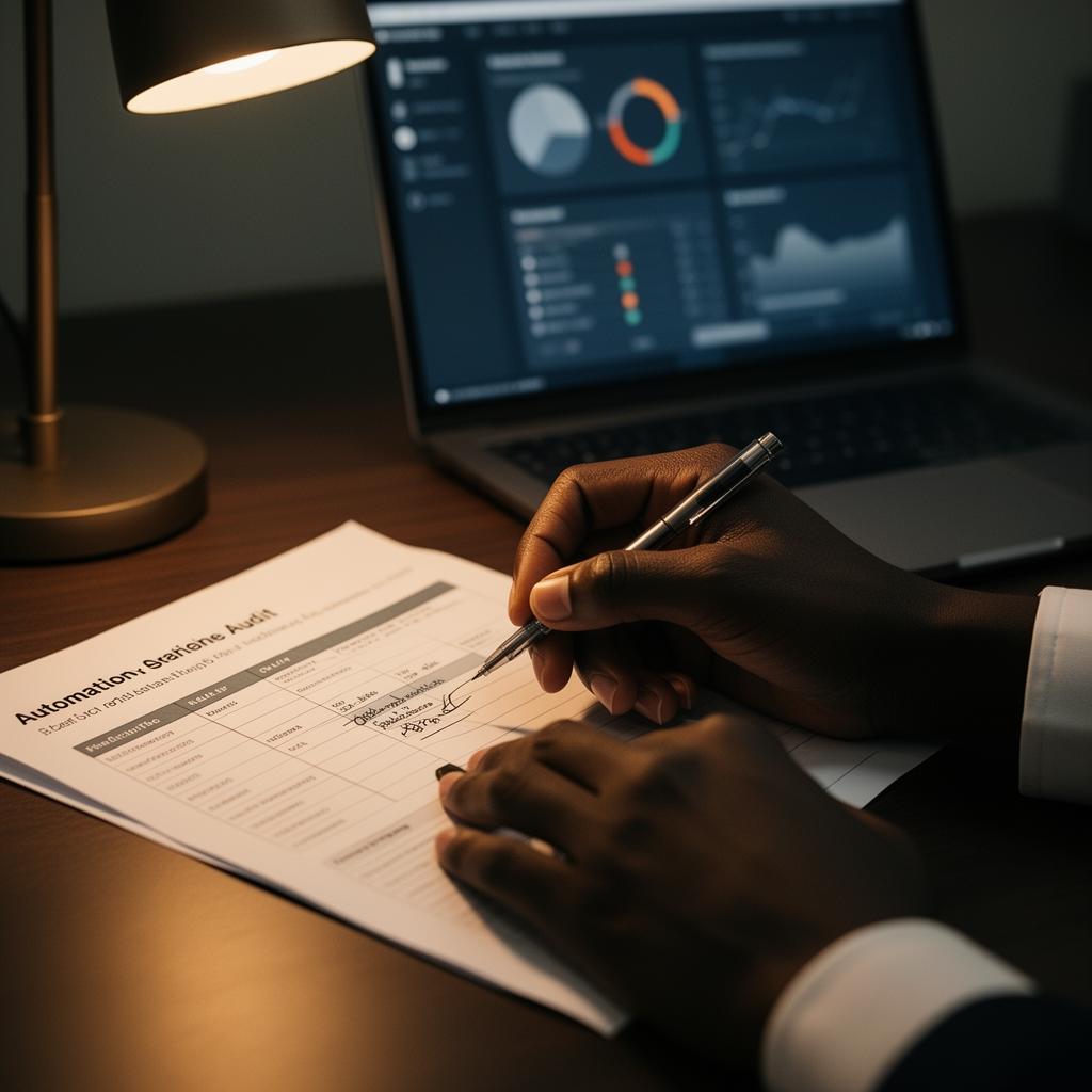 Analyst reviewing an automation audit report